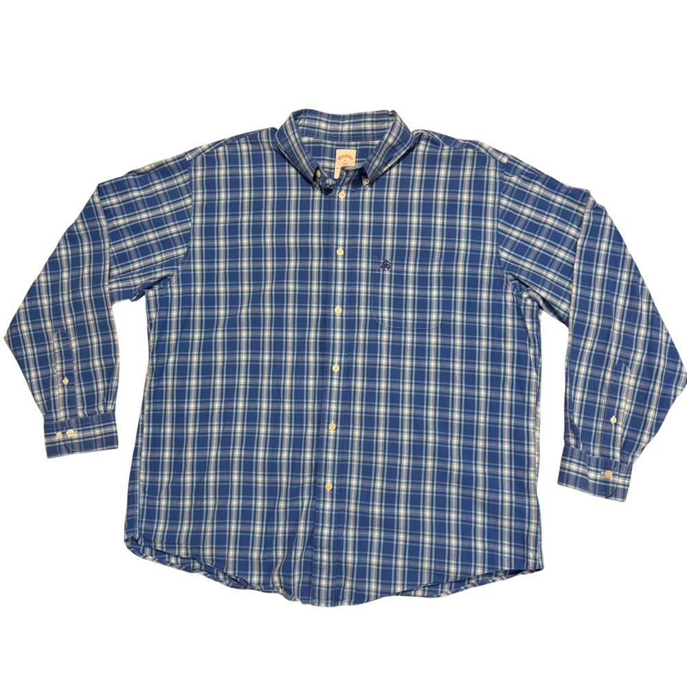 Brooks Brothers 346 Button Down Mens XL Blue Plaid Regular Fit Long Sleeve Shirt